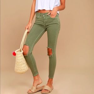 Free People High Rise Olive Green Skinny Jeans